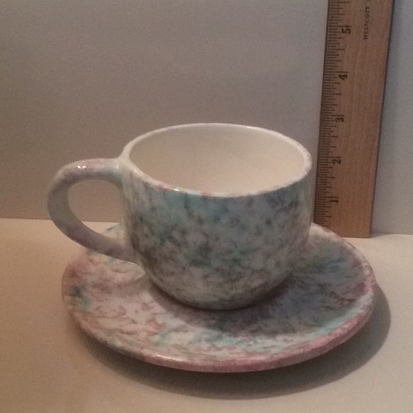 Artisan Handmade Ceramic Cup & Saucer – Blue, Rose & Cream - Picture 6 of 8